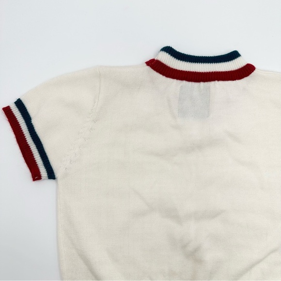 UNIF Short Sleeve Sweater Top White Red & Blue Striped Trim - Picture 5 of 7